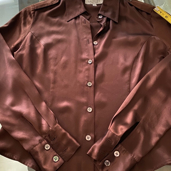 Laundry by Shelli Segal Chocolate Brown Silk Blouse Sz Sm/Med - Picture 10 of 13